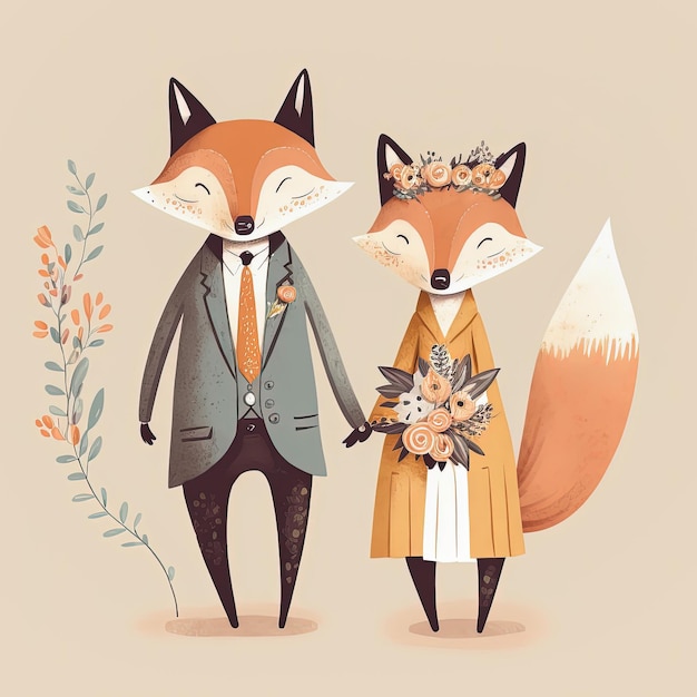 Fox bride and groom Lovely wedding couple Just Married