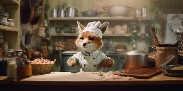 Fox chef-kok kookt in de keuken generatieve ai