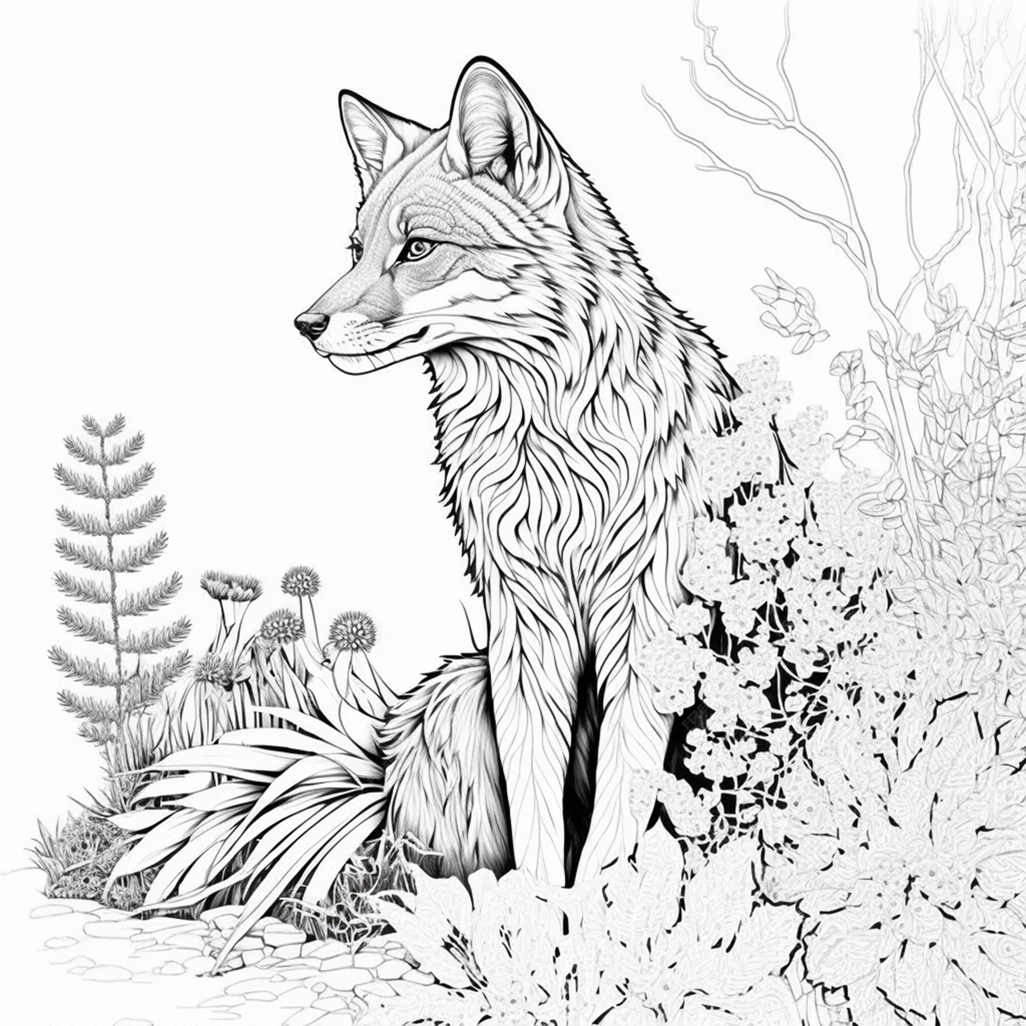 realistic fox coloring pages