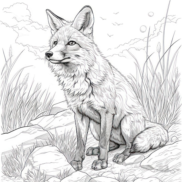 fox drawing Coloring book page