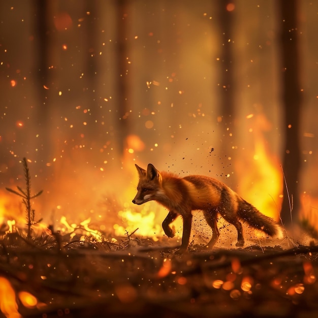 A fox evading a forest fire