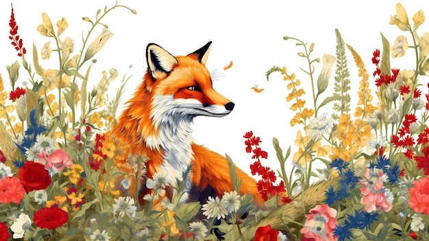 A fox in a field of flowers