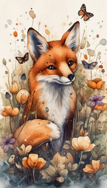A fox in a field of flowers