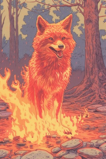 Fox fire risograph ai generative
