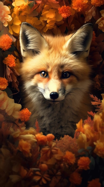 A fox in a flowery area