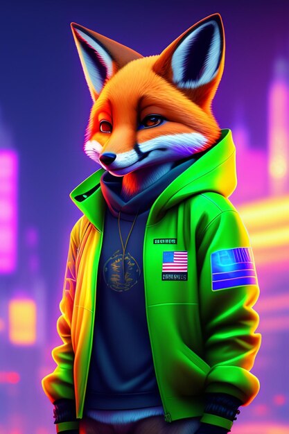 Photo fox foursome cyberpunk clothes zootopia style furry style neon cyberpunk style