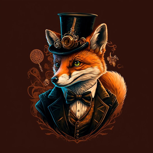 Fox gentleman in a beautiful hatSteampunk style