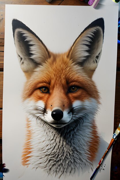 Fox hand drawn painting