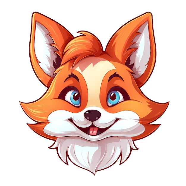 A fox head with blue eyes and a white background