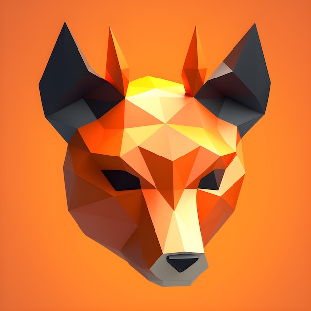 A fox head with orange and black colors.