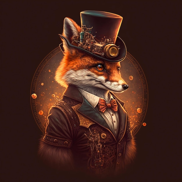 Fox heer in een prachtige hoed in steampunk stijl