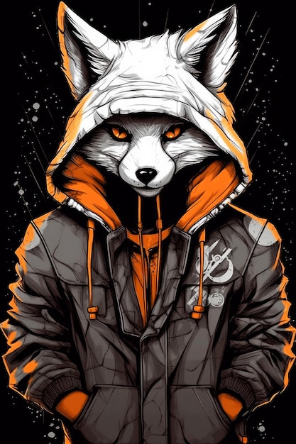 A fox in a hoodie with the letter d on it.