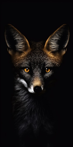 A fox is lit up in the dark