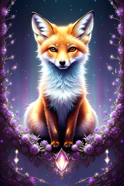 A fox is sitting in a frame with the word fox on it.