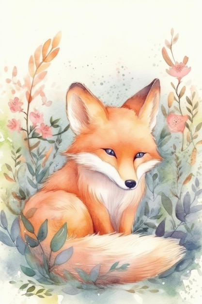 A fox is sitting in the grass.