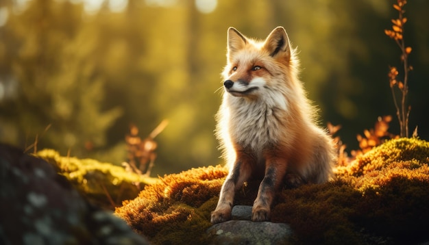 Fox kijkt rond in het bos