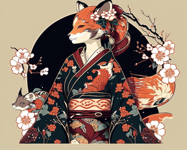 Лиса в кимоно с лисой в кимоно