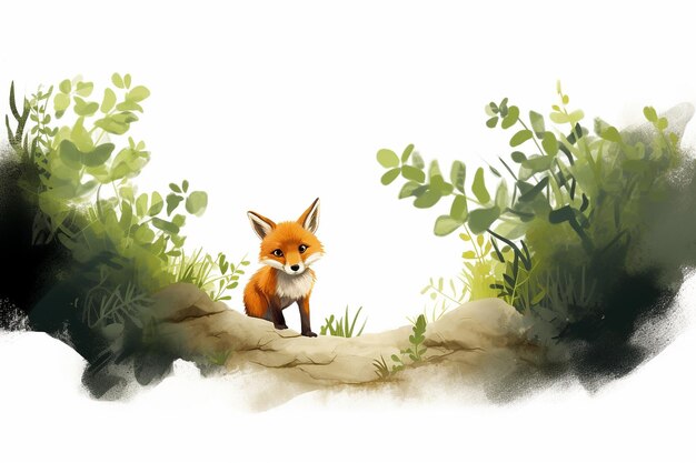 the fox looks out the bushes