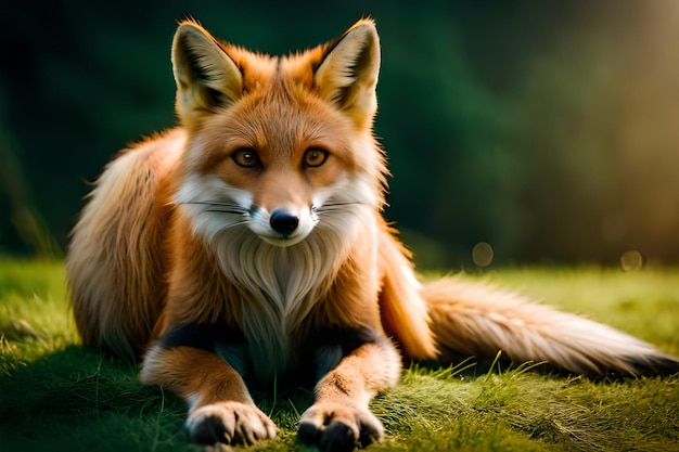 Premium AI Image | A fox lying on the grass in the forest generated by ai