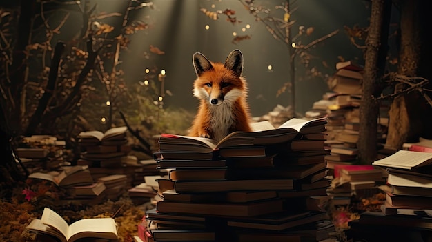 Foto una volpe che organizza la sua mostra di libri nella foresta hyper real hd 4k
