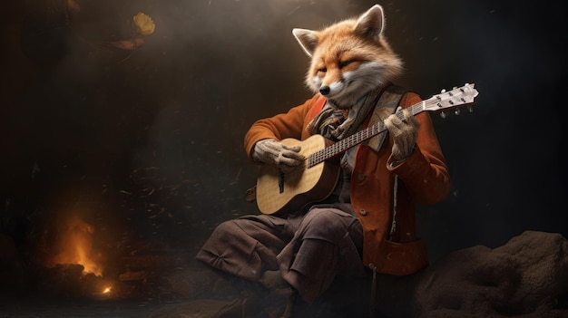 a fox playing a guitar with a guitar.