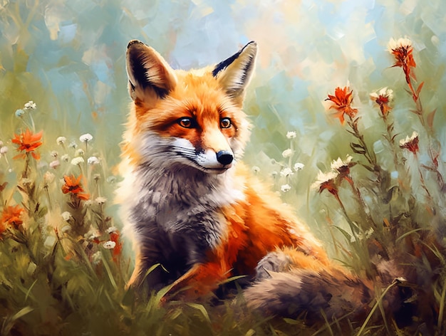 Fox Portrait on Oil Painting Style AI Generated