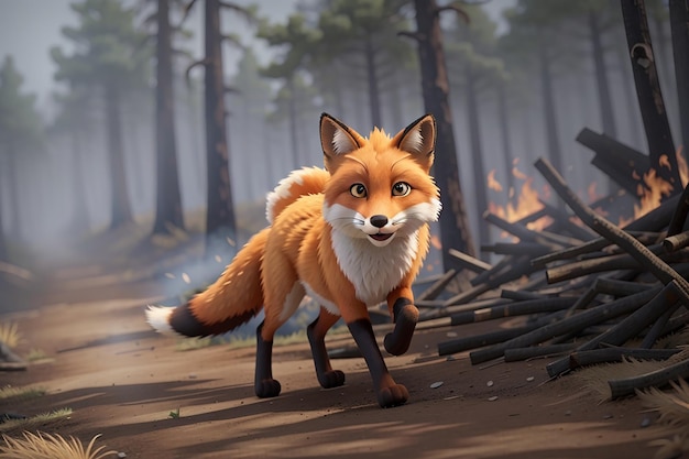 Fox running from wildfire