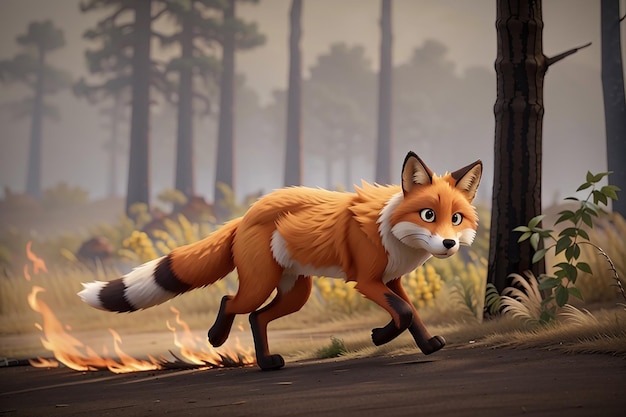 Fox running from wildfire
