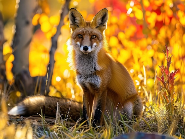 A fox sitting in grass