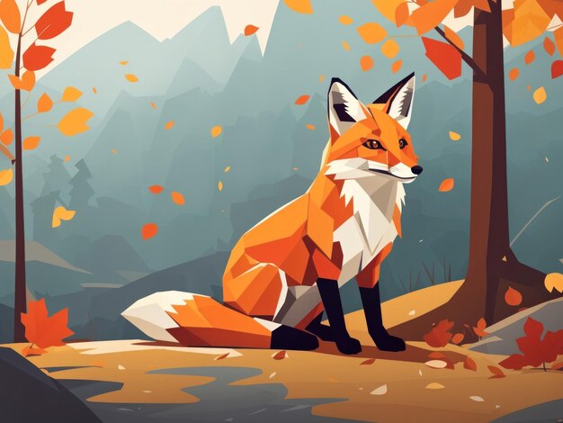 Photo fox sitting on nature trail in autumn season