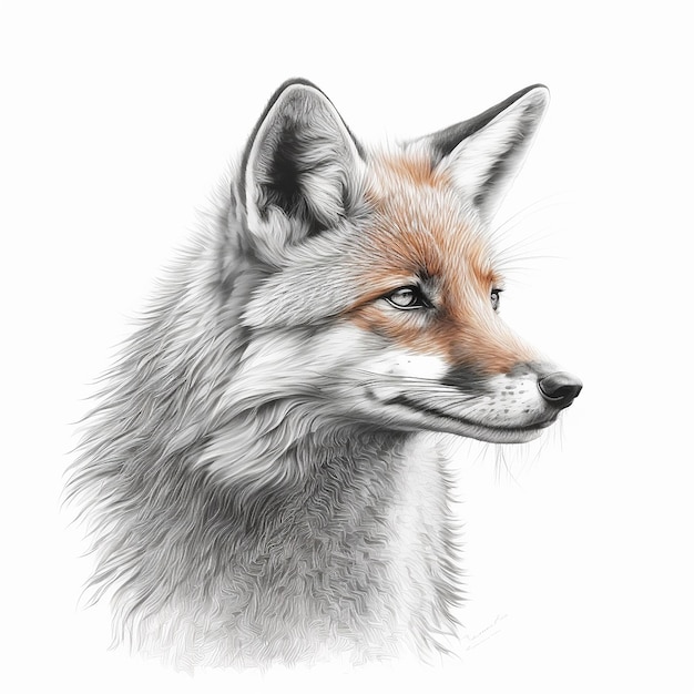 Fox sketch pencil drawing art illustration white background image Ai generated art