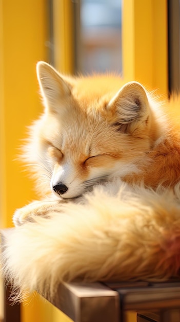 Photo a fox sleeping with his eyes closed