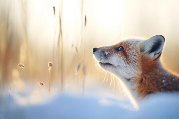 Fox sniffing the air with frost in the background