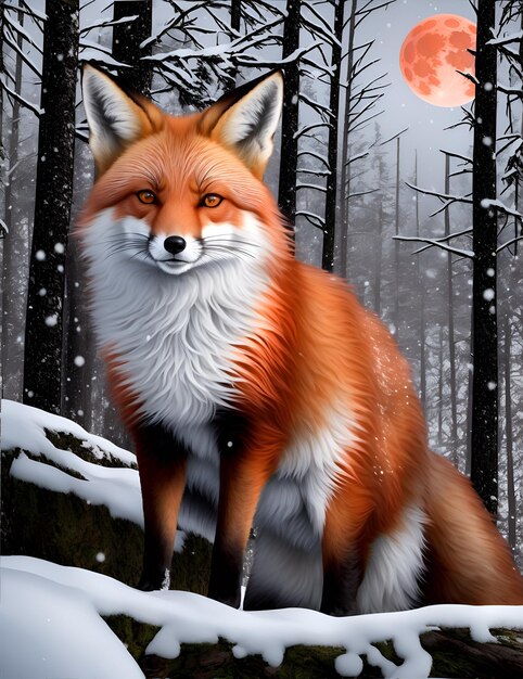 Photo a fox in the snow with a moon in the background