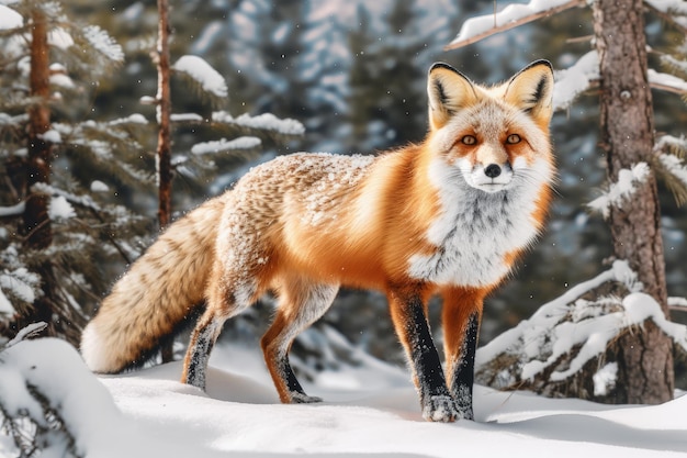 A fox in the snow with snow on it