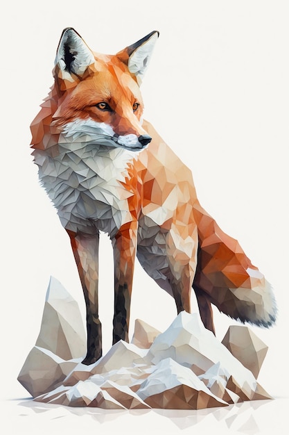 A fox stands on a pile of ice.