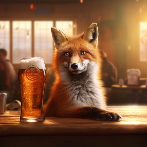 Fox staring on a beer Generative AI