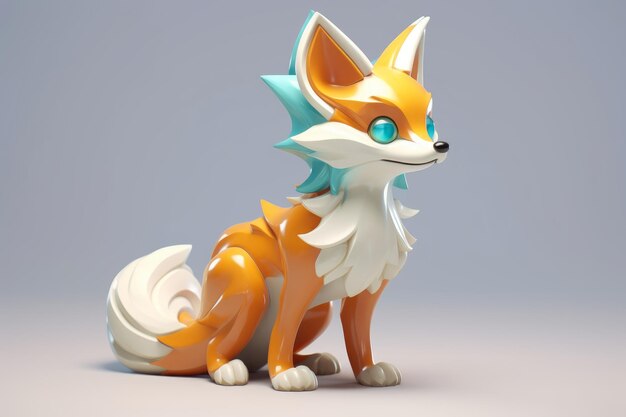 A fox statue with a blue tail and a blue tail.