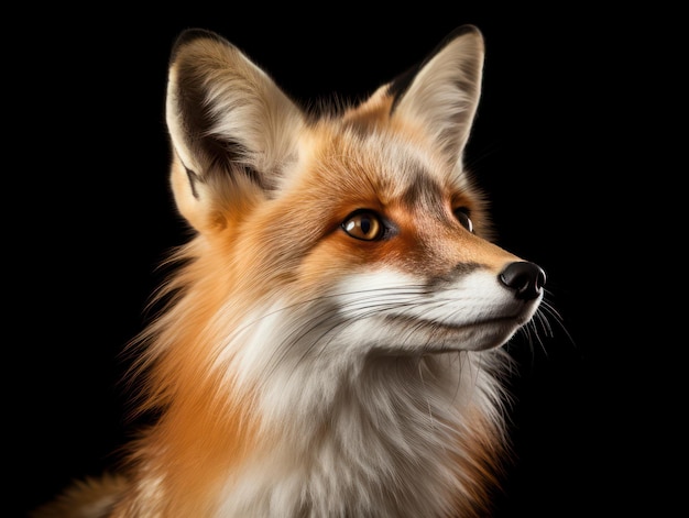 Photo fox studio shot isolated on clear black background generative ai