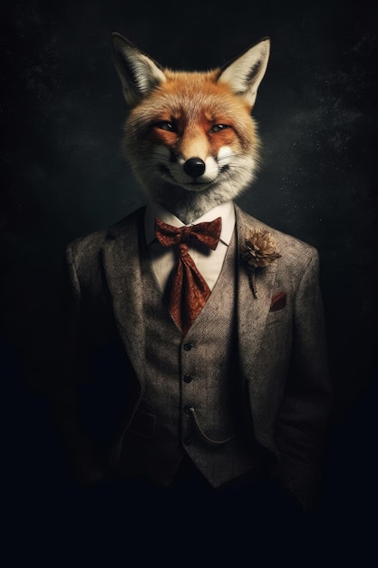 A fox in a suit and bow tie