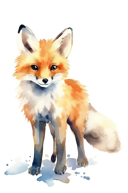 Fox watercolor clipart cute isolated on white background with Generative AI Technology