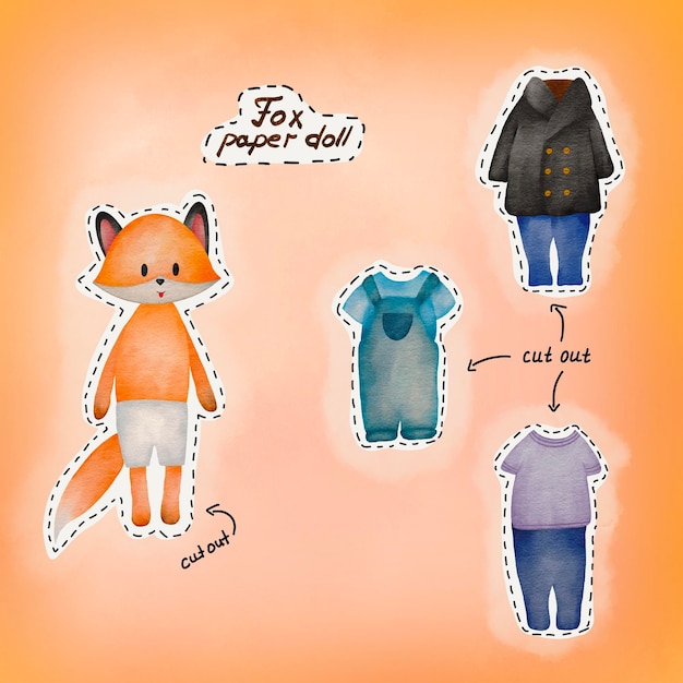 Fox watercolor paper doll