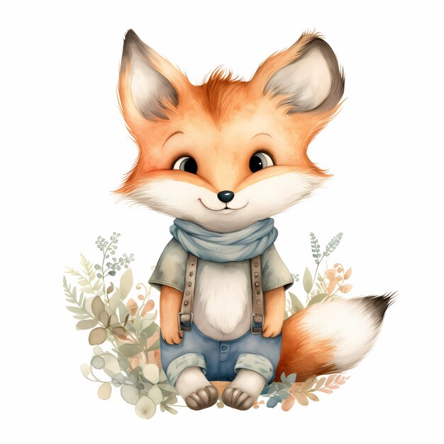 Photo fox watercolor style ai generated