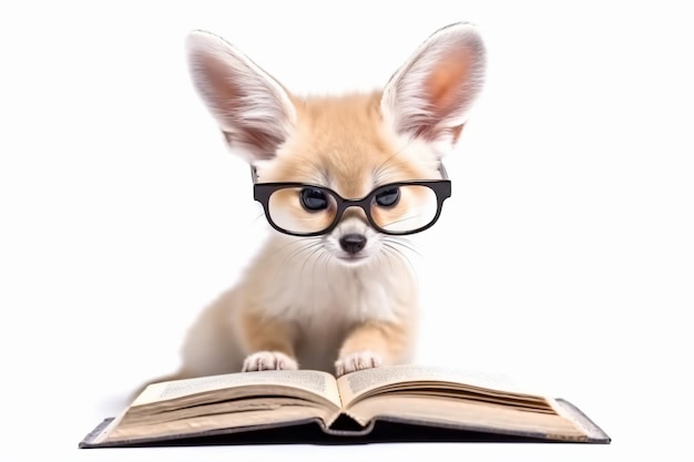 眼鏡をかけたキツネが本を読んでいる