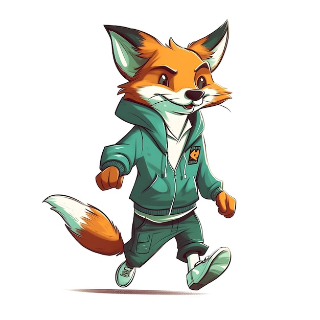 A fox wearing a green hoodie and a green jacket with the number 1 on it.