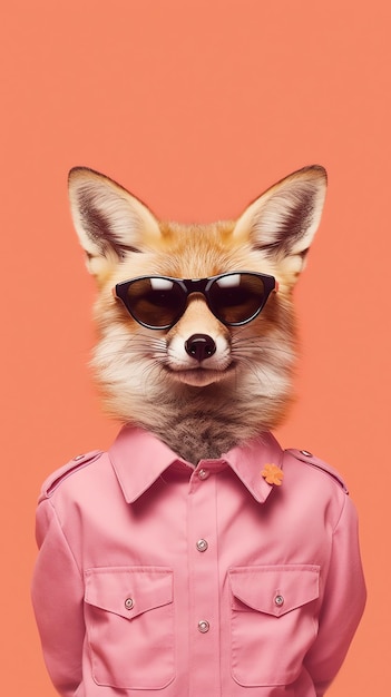 Photo a fox wearing sunglasses and a pink shirt