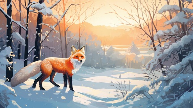 Fox in the winter forest