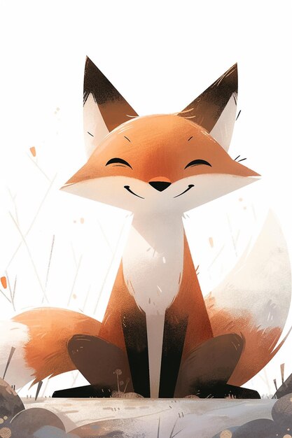 A fox with a big smile sits in the grass.