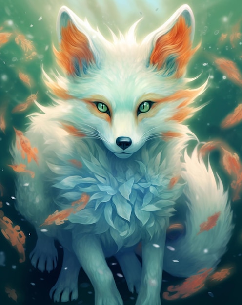 Cute white anime fox with blue eyes