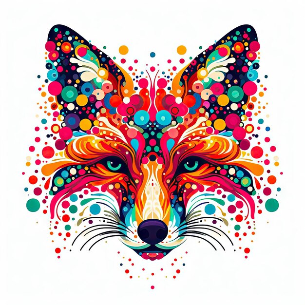 Photo a fox with colorful spots on its face and colorful dots